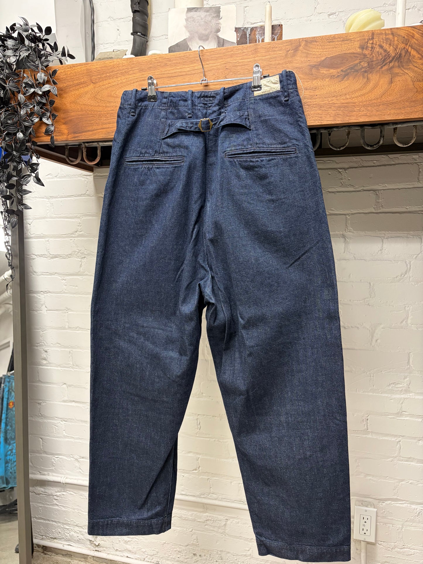 Kapital 11.5oz ‘High Waisted’ Buckle Back Raw Blue Denim