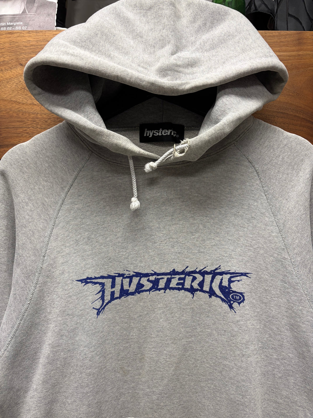2000s Hysteric Glamour Grey/Blue ‘Metal Logo’ Thrashed Hoodie