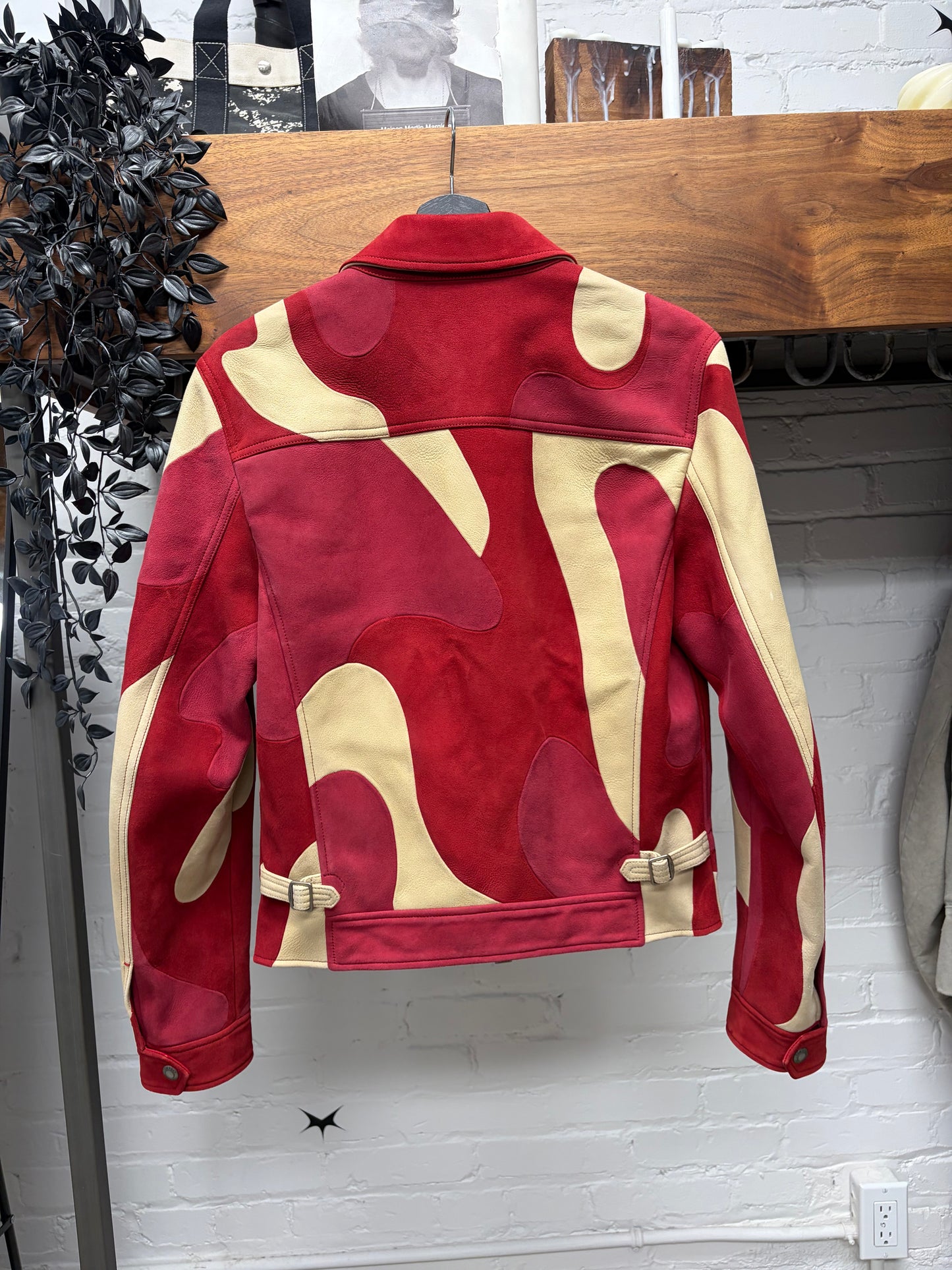 SS2016 Tom Ford Runway Red/Cream Suede Patchwork Leather Jacket