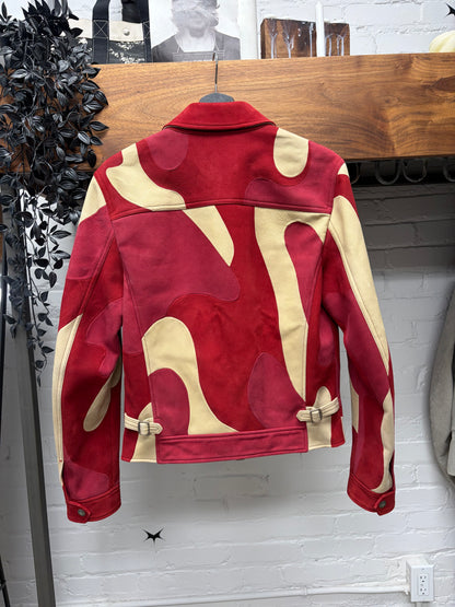 SS2016 Tom Ford Runway Red/Cream Suede Patchwork Leather Jacket