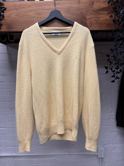 Vintage 90s Christian Dior Yellow Embroidered Logo V-Neck Sweater