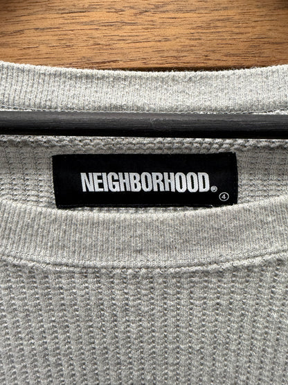 Neighborhood Embroidered Grey White Thermal Cotton Long Sleeve Shirt