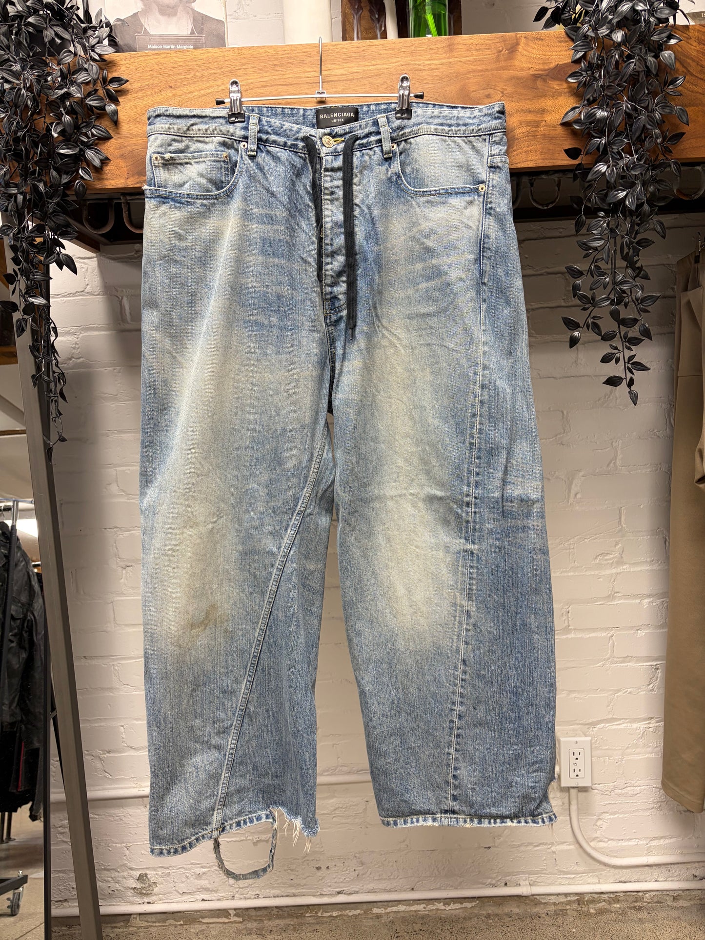 2023 Balenciaga ‘Twist Seam’ Wide Leg Blue Drawstring Denim