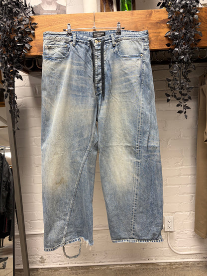 2023 Balenciaga ‘Twist Seam’ Wide Leg Blue Drawstring Denim