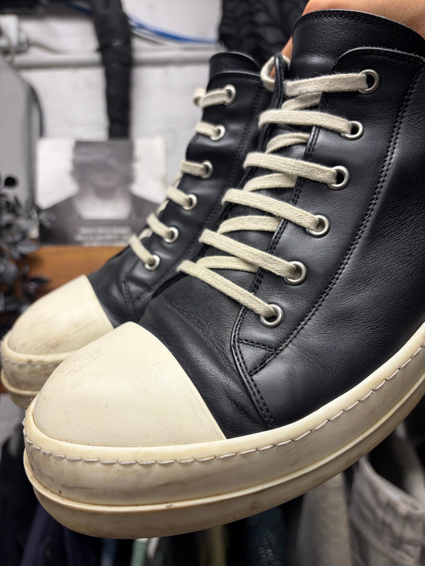 Rick Owens ‘Ramones’ Black/Milk Leather Low Top Sneakers