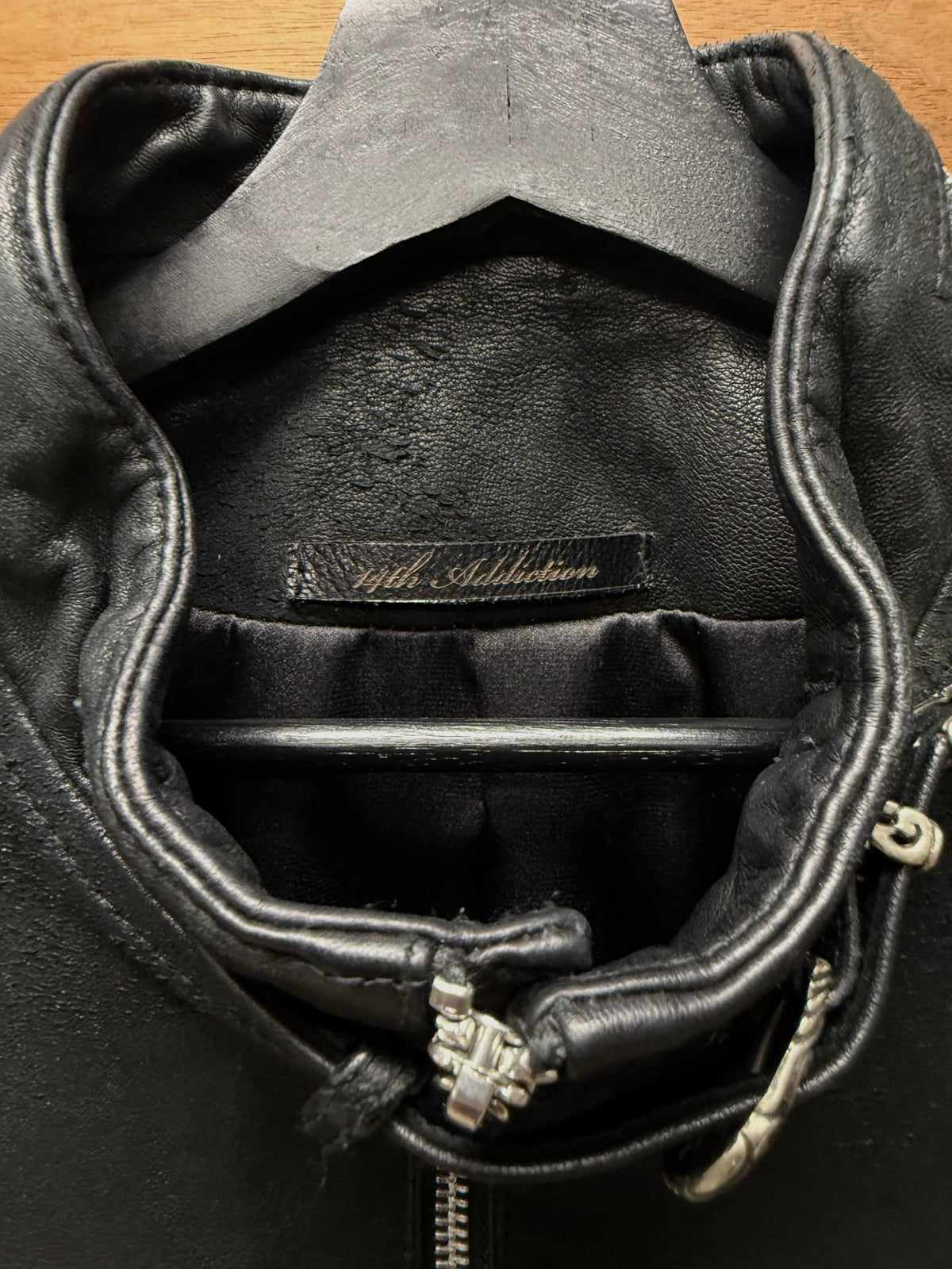 14th Addiction ‘Cross Zip’ Black Lambskin Leather Jacket