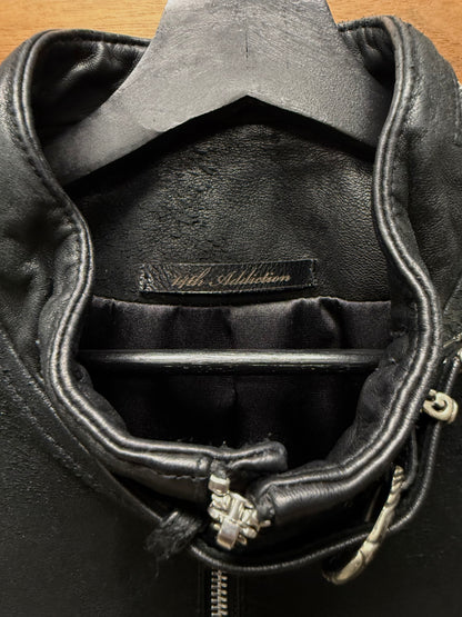 14th Addiction ‘Cross Zip’ Black Lambskin Leather Jacket