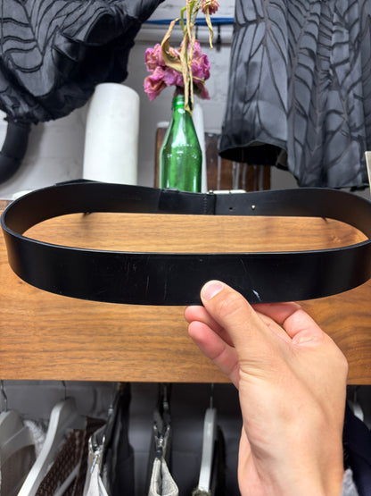 Balenciaga ‘BB’ Black Leather Belt with Silver Tone Buckle