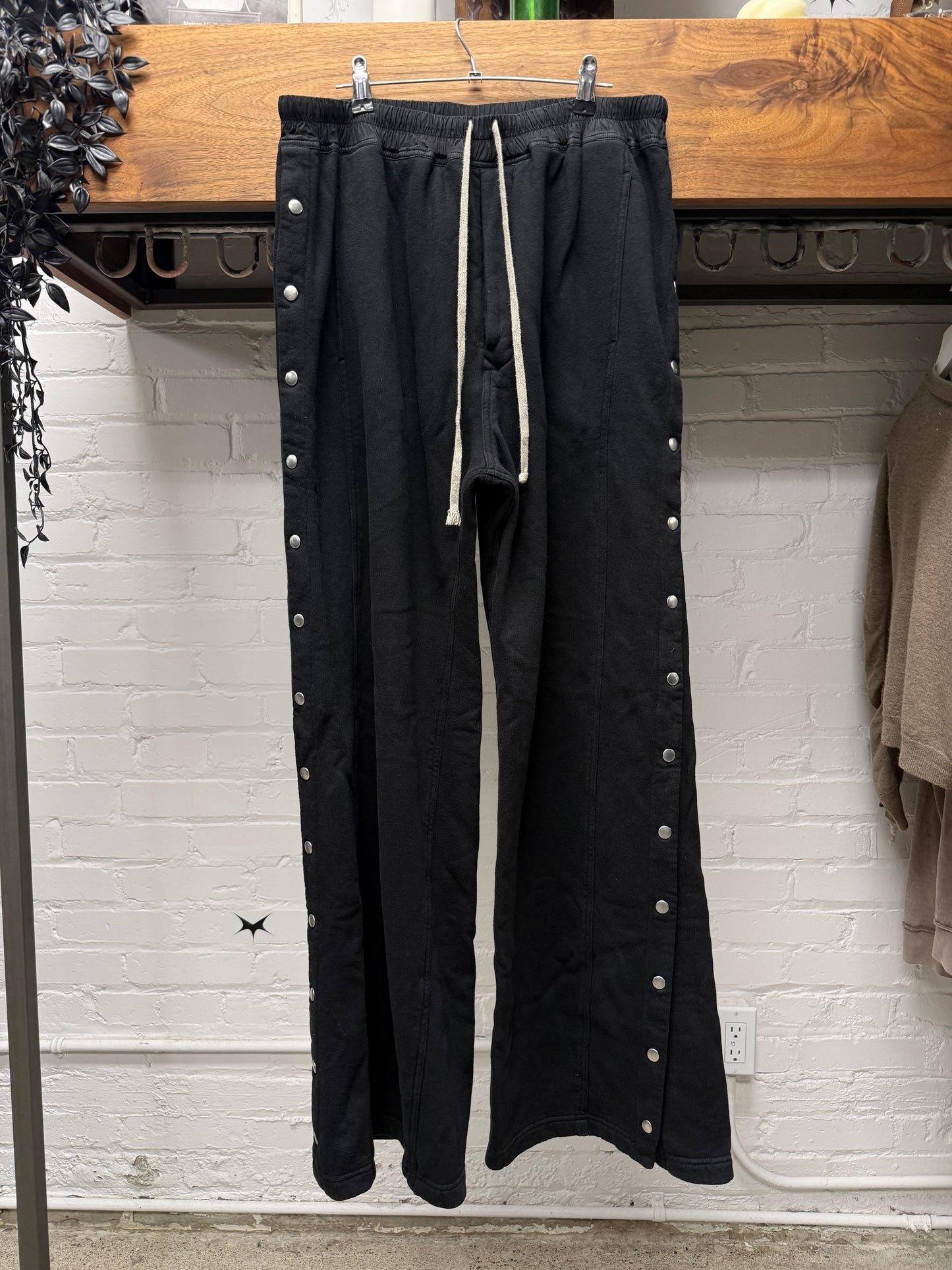 Rick Owens ‘Pusher’ Wide Leg Black/Milk Cotton Track Pants