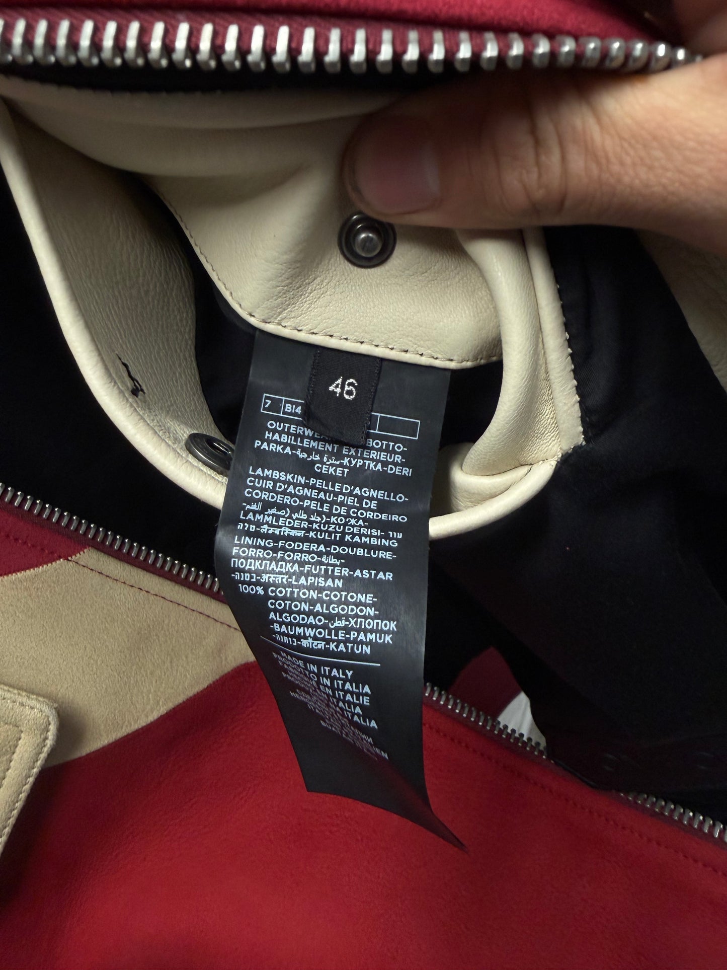 SS2016 Tom Ford Runway Red/Cream Suede Patchwork Leather Jacket