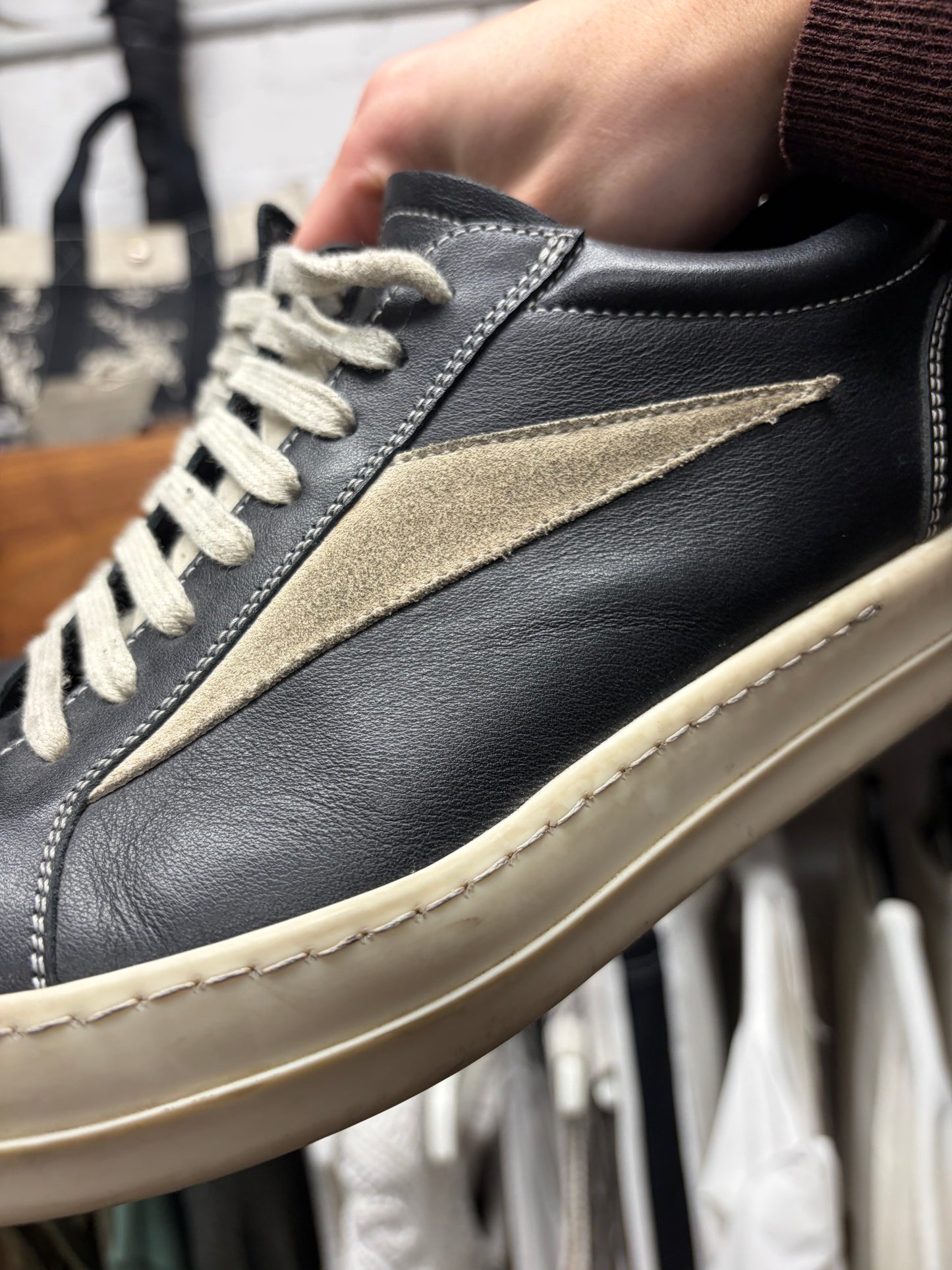 Rick Owens Mainline Black Leather ‘Vans’ Low Top Sneakers