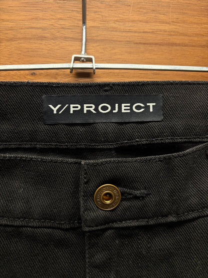 Y-Project ‘Hook n Eye’ Waxed Black Flared Leg Denim