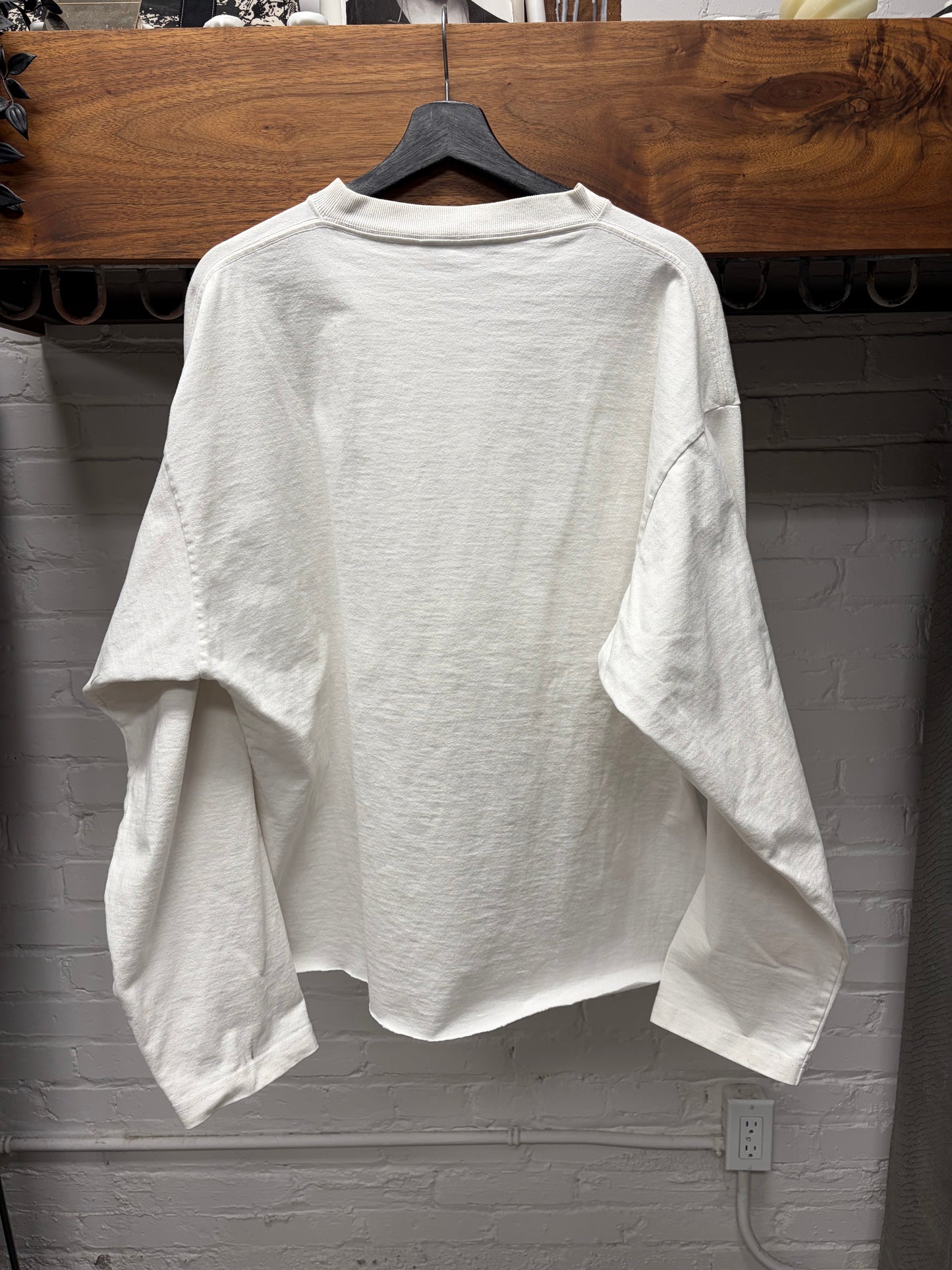 2020 Balenciaga ‘Stencil’ Collar Logo Oversized Raw Hem Long Sleeve Shirt