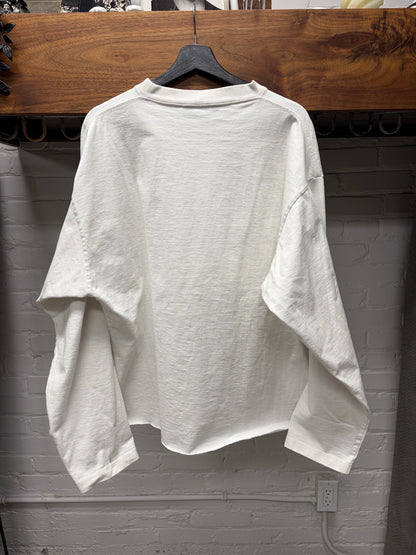 2020 Balenciaga ‘Stencil’ Collar Logo Oversized Raw Hem Long Sleeve Shirt