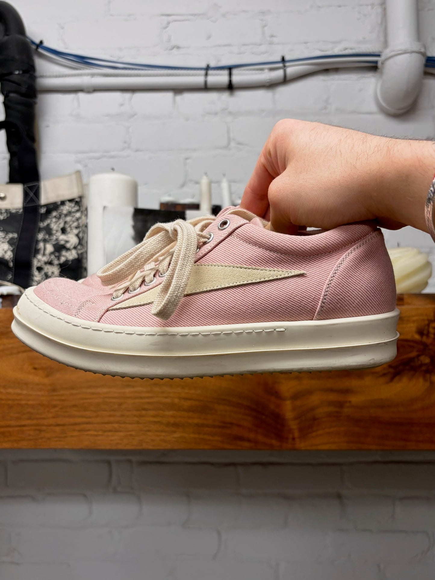 Rick Owens ‘Vans’ Pink/Milk Canvas Low Top Sneakers