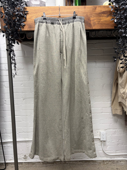 Rick Owens Melange Grey ‘Pusher’ Wide Leg Button Snap Sweatpants