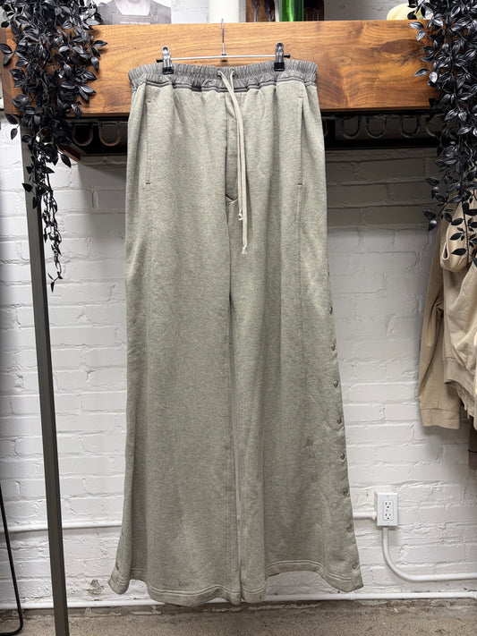 Rick Owens Melange Grey ‘Pusher’ Wide Leg Button Snap Sweatpants
