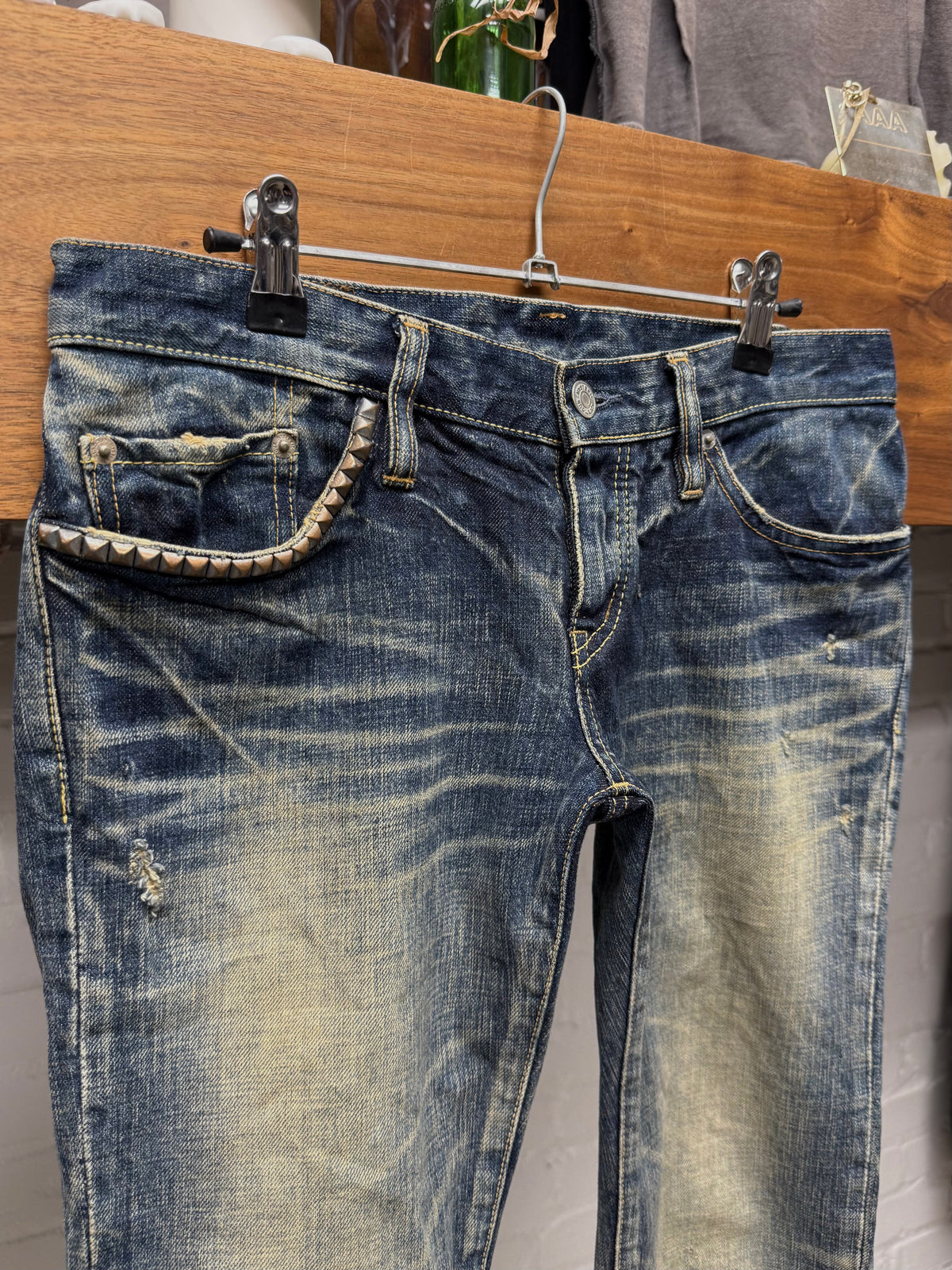 2000s Hysteric Glamour Studded Raw Blue Skinny Jeans