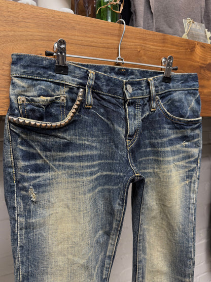 2000s Hysteric Glamour Studded Raw Blue Skinny Jeans