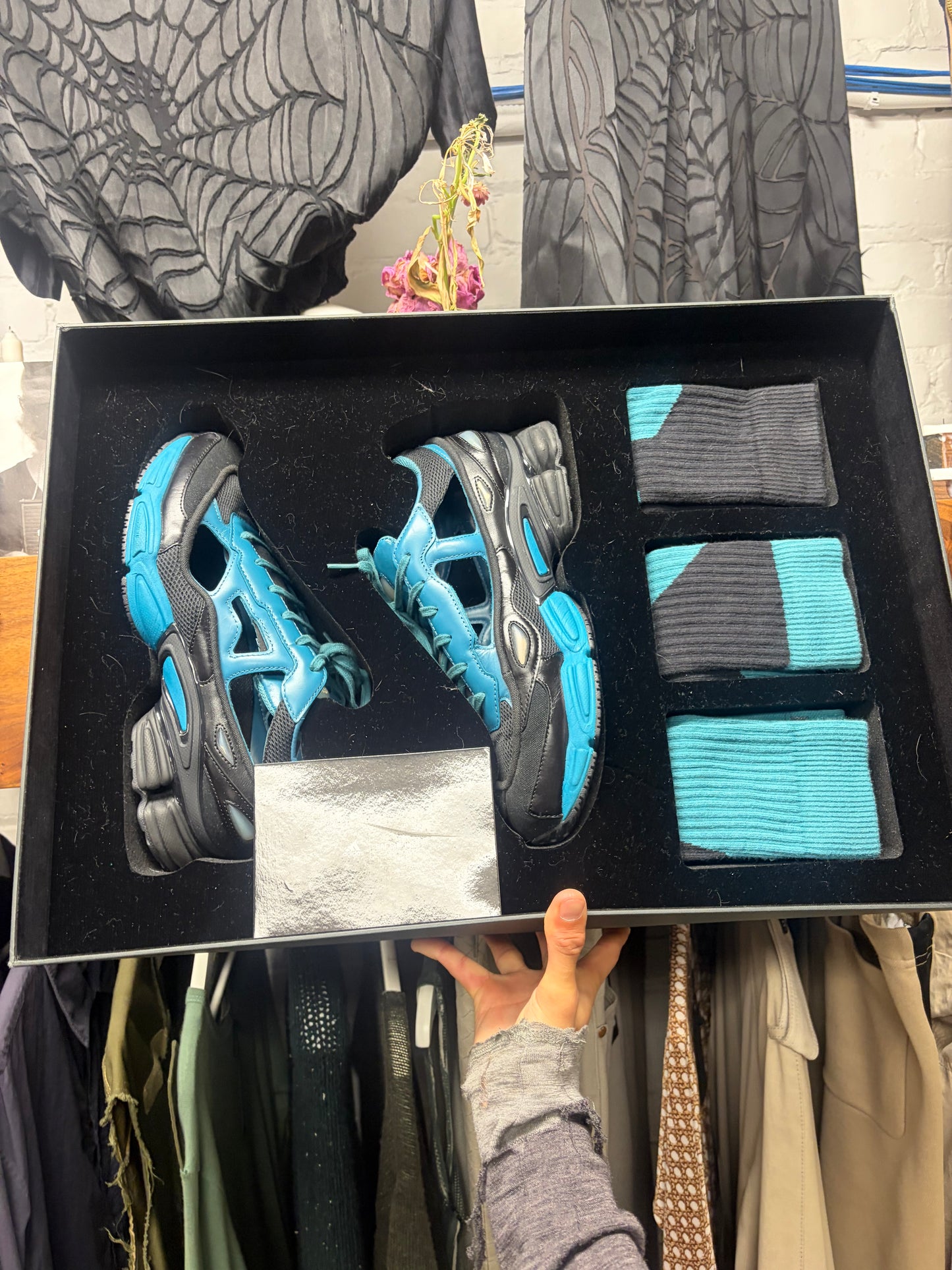 2018 Raf Simons x Adidas ‘Ozweegos’ Colonial Blue/Black Low Top Sneakers