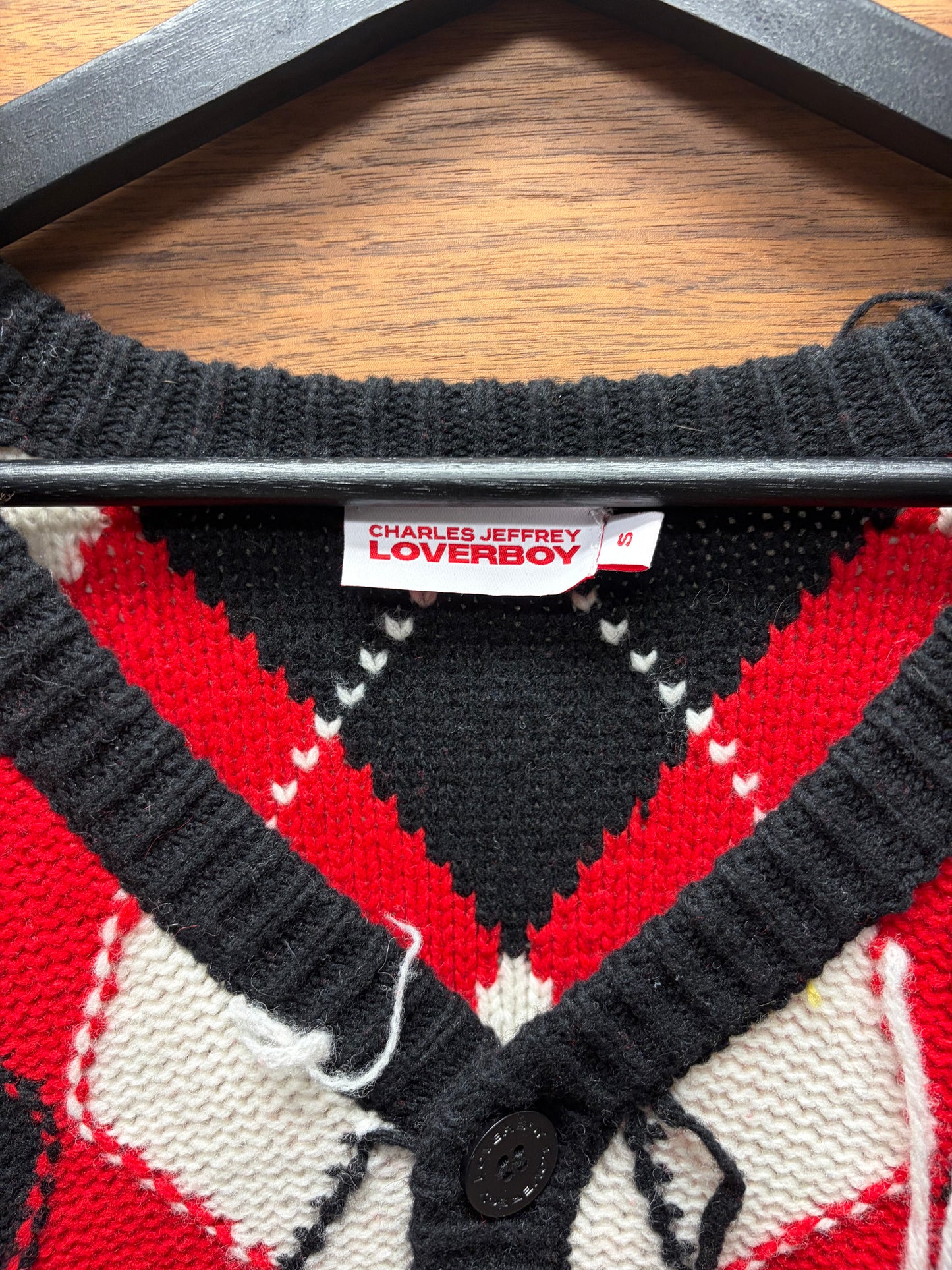 Charles Jeffery Loverboy ‘Guddle’ Argyle Knit Fringe Cardigan