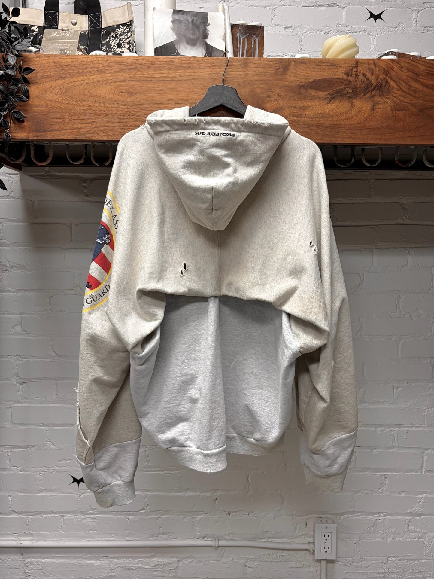 Project GR New York Exclusive ‘Army’ Reconstructed Grey Cotton Zip-Up Hoodie