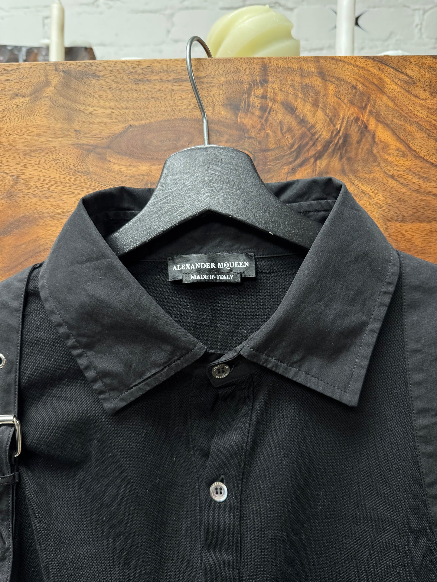 Alexander McQueen ‘Harness Strap’ Buckle Up Black Polo