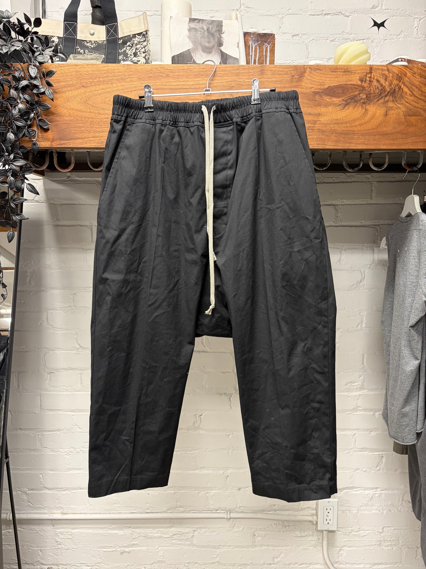 Rick Owens ‘Pod’ Drop Crotch Black Drawstring 3/4 Length Shorts