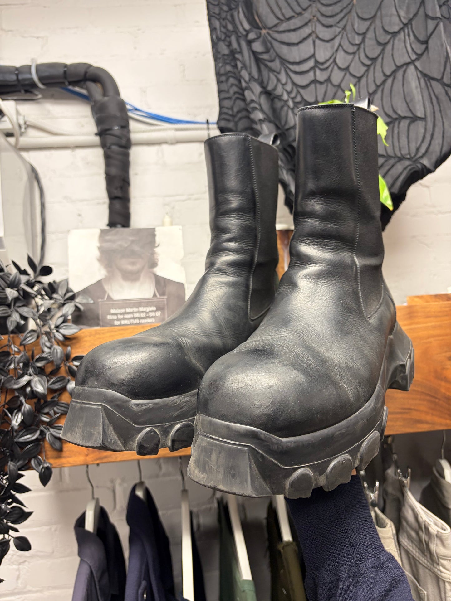 Rick Owens Beatle Bozo Leather Platform Sole Boots