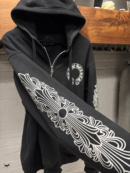 Chrome Hearts Thermal Lined ‘Floral Sleeve’ Black Dagger-Zip Hoodie