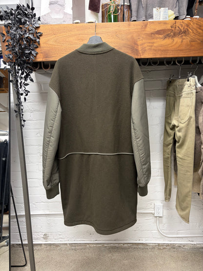 Helmut Lang Wool/Nylon Military Green Panelled Long Bomber Coat