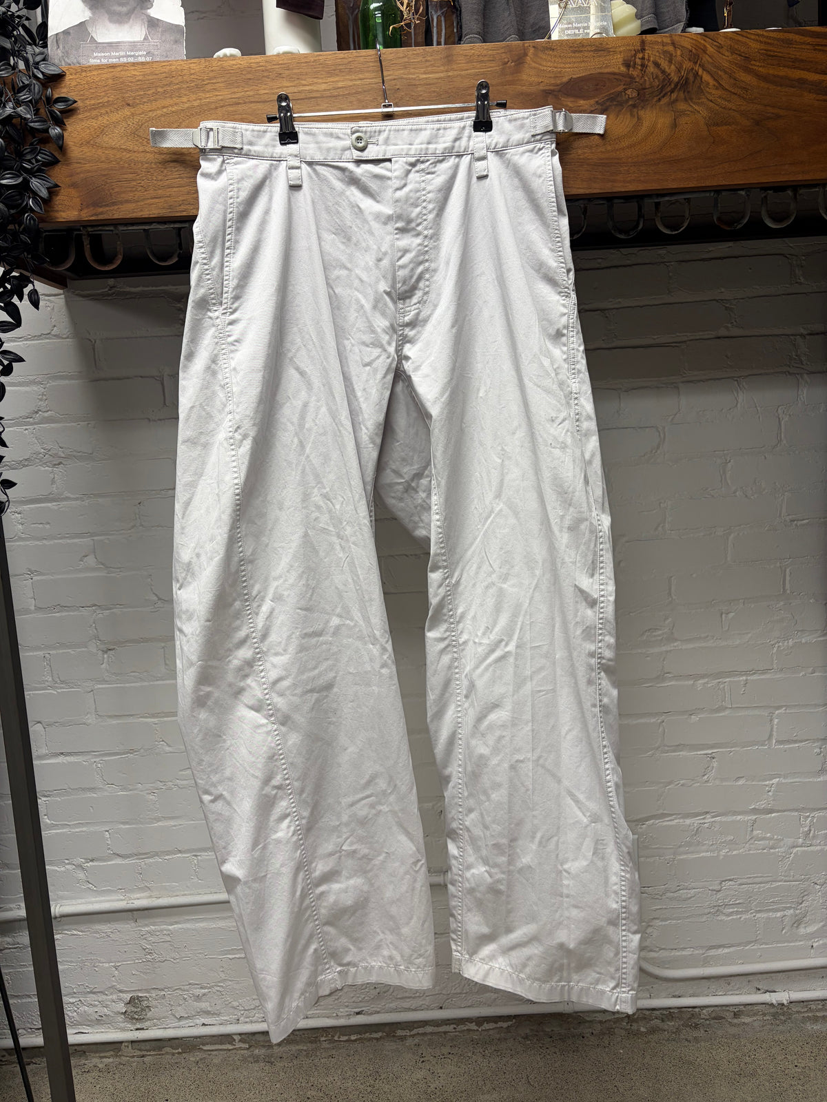 2023 Balenciaga Wide Leg Light Grey Pants with Buckle Adjustable Waistband