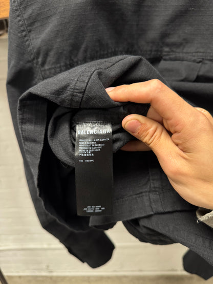 AW2020 Balenciaga Black Ripstop ‘Pagoda’ Padded Shoulder Denim Jacket.