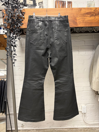 Rick Owens ‘Bolans’ Waxed Black Flared Leg Denim