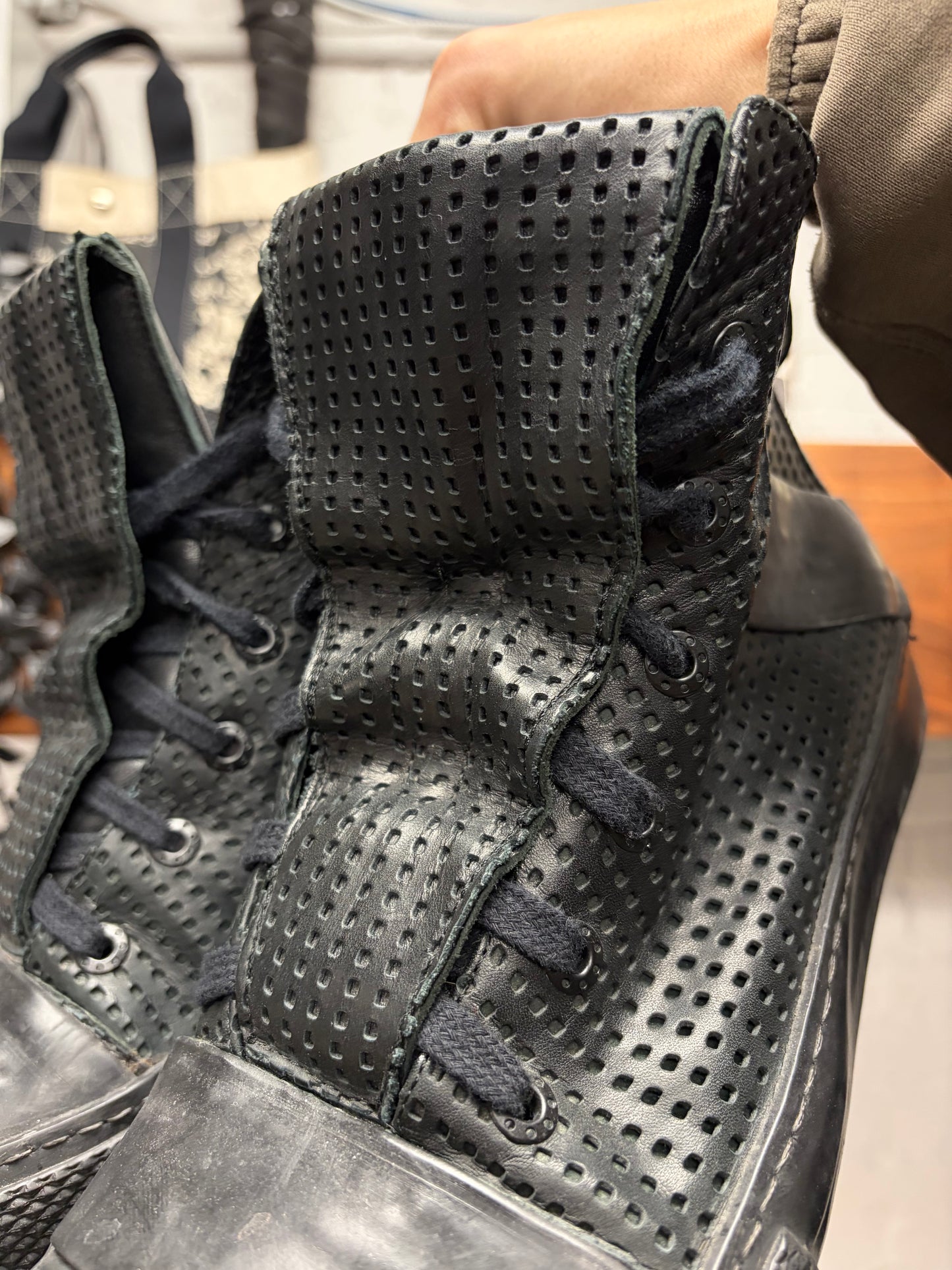Boris Bidjan Saberi ‘Lazer Cut’ Calfskin Leather High Top Sneakers