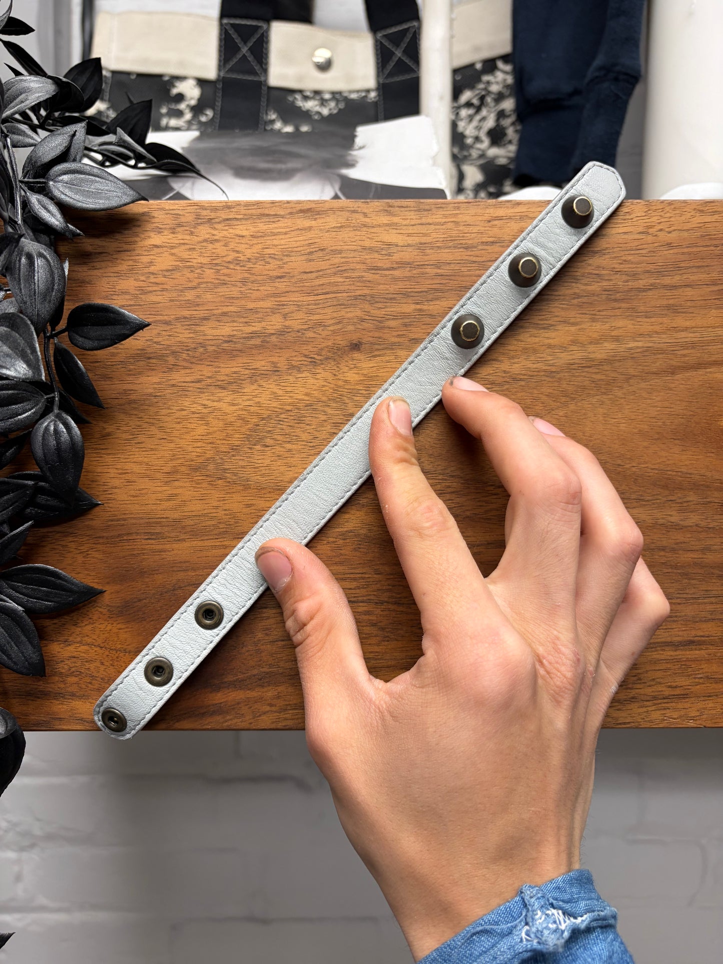 2000s Balenciaga Studded Grey Snap Bracelet