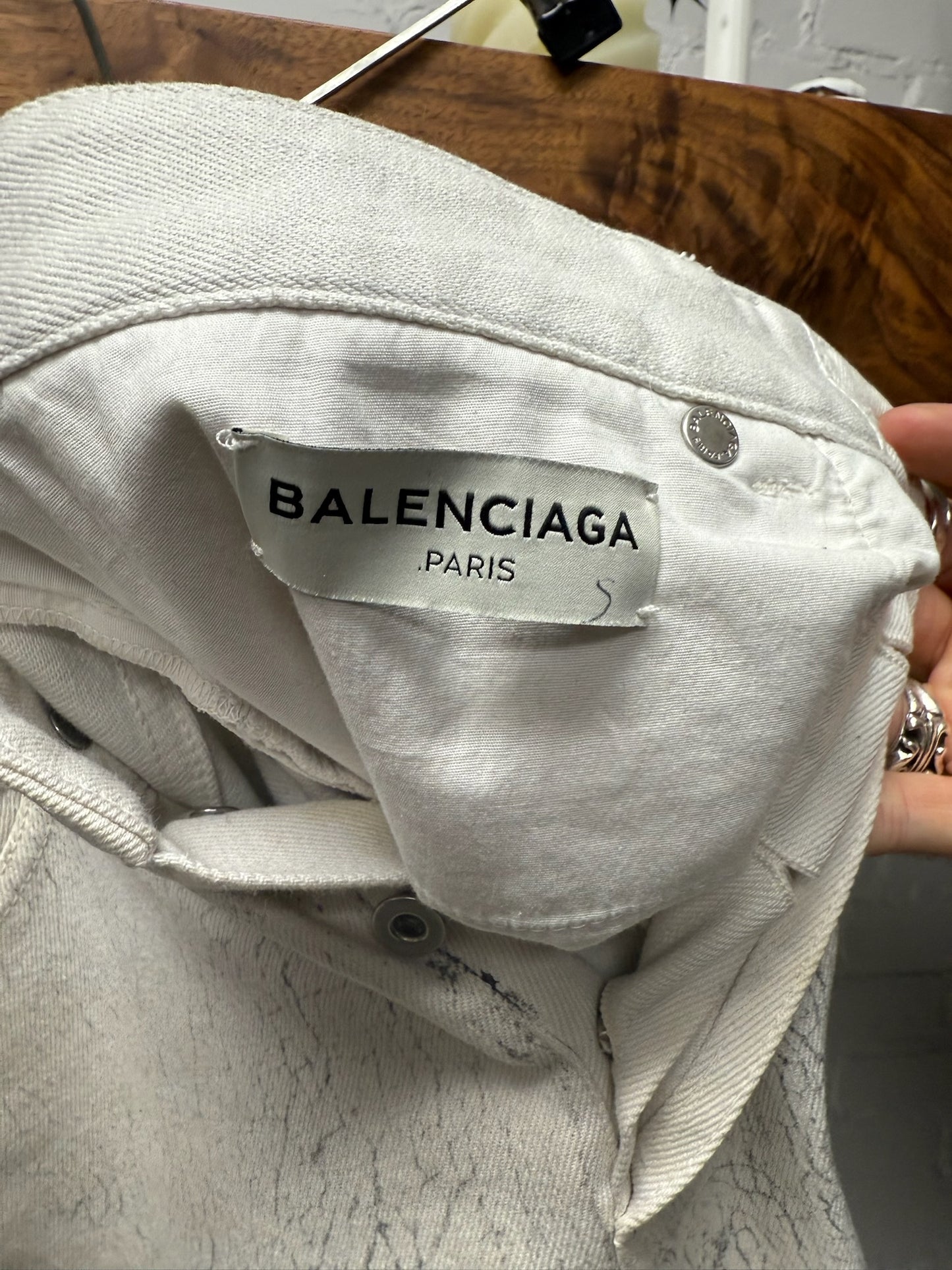 2014 Balenciaga ‘Paint Cracked’ White Skinny Jeans