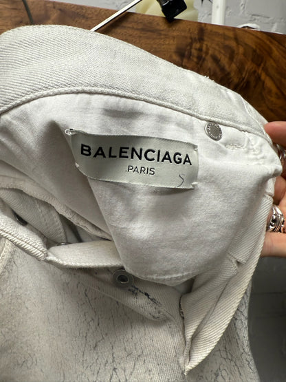 2014 Balenciaga ‘Paint Cracked’ White Skinny Jeans