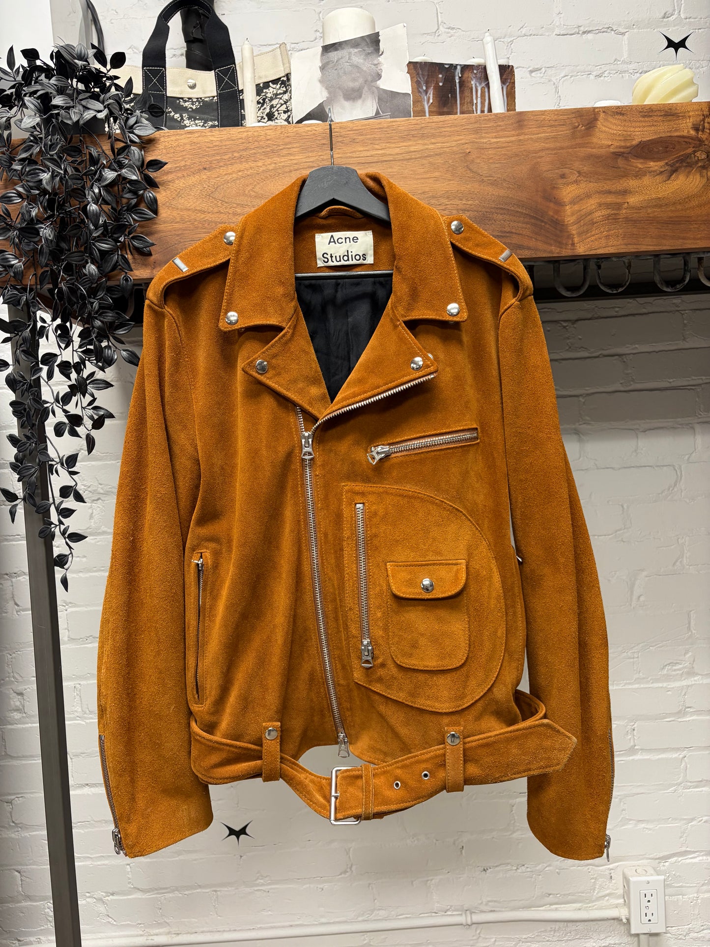 Acne Studios Caramel Brown Suede Biker Jacket