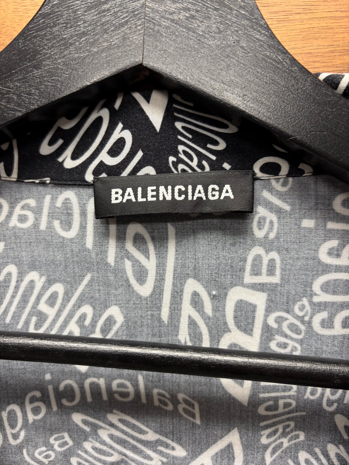 Balenciaga ‘All Over Logo’ Black Button Down Shirt