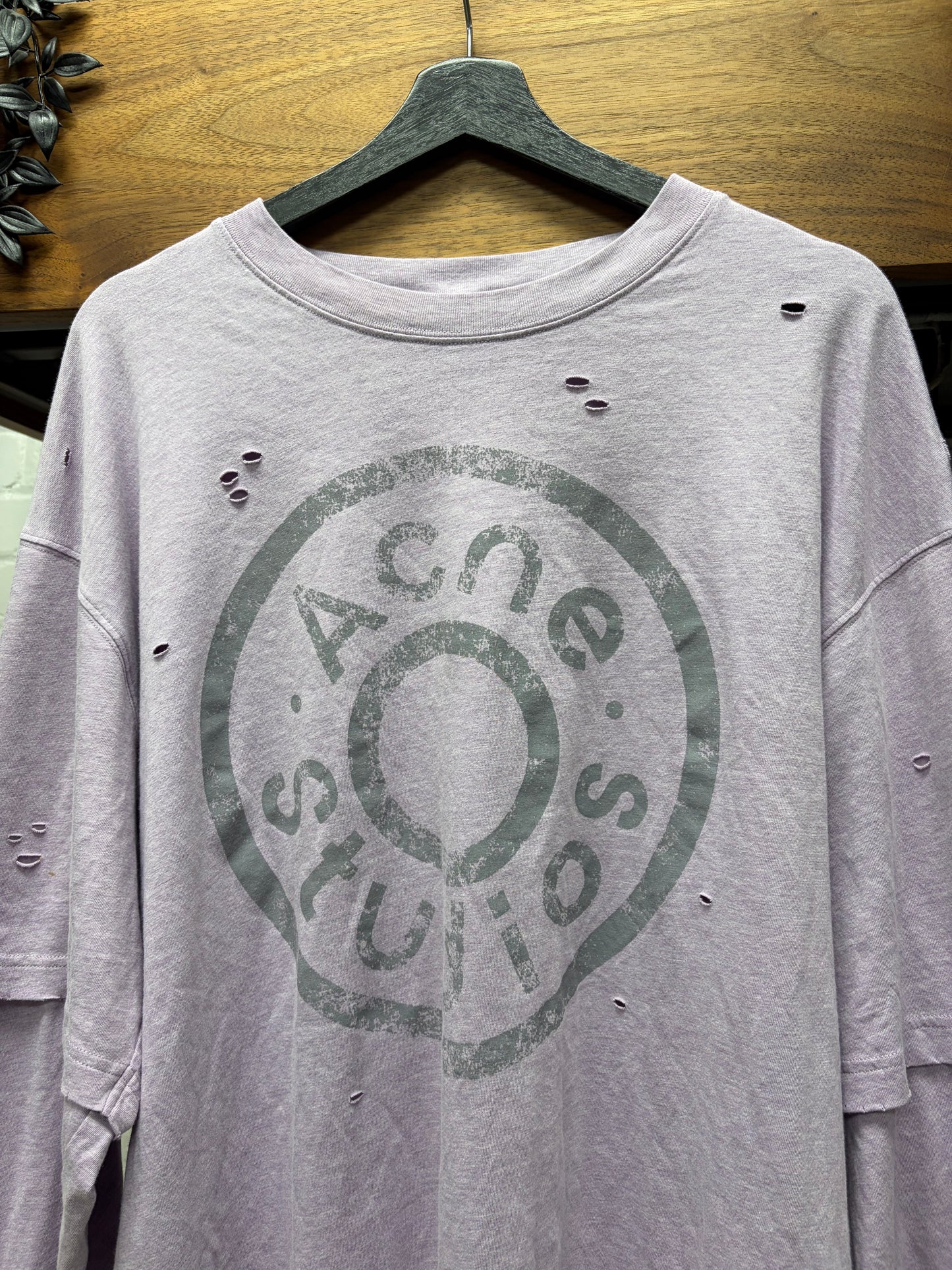 Acne Studios Layered Purple ‘Button Logo’ Distressed Long Sleeve Shirt