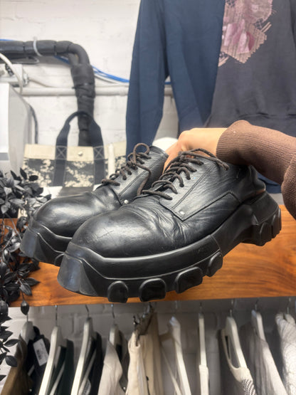 Rick Owens ‘Tractor Sole’ Black Calfskin Leather Derbys