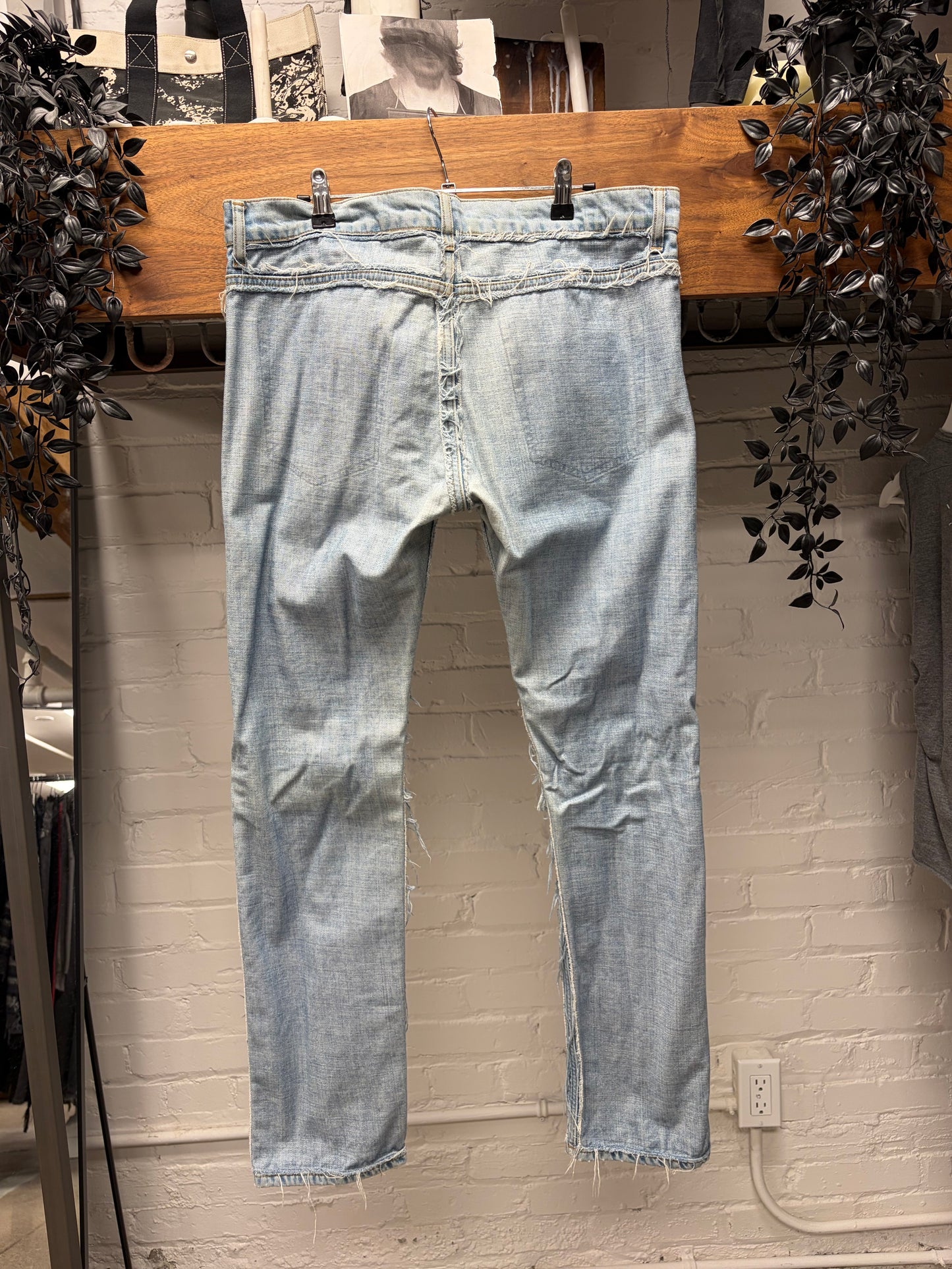 2012 Maison Margiela x H&M ‘Inside Out’ Raw Outseam Light Wash Blue Skinny Jeans