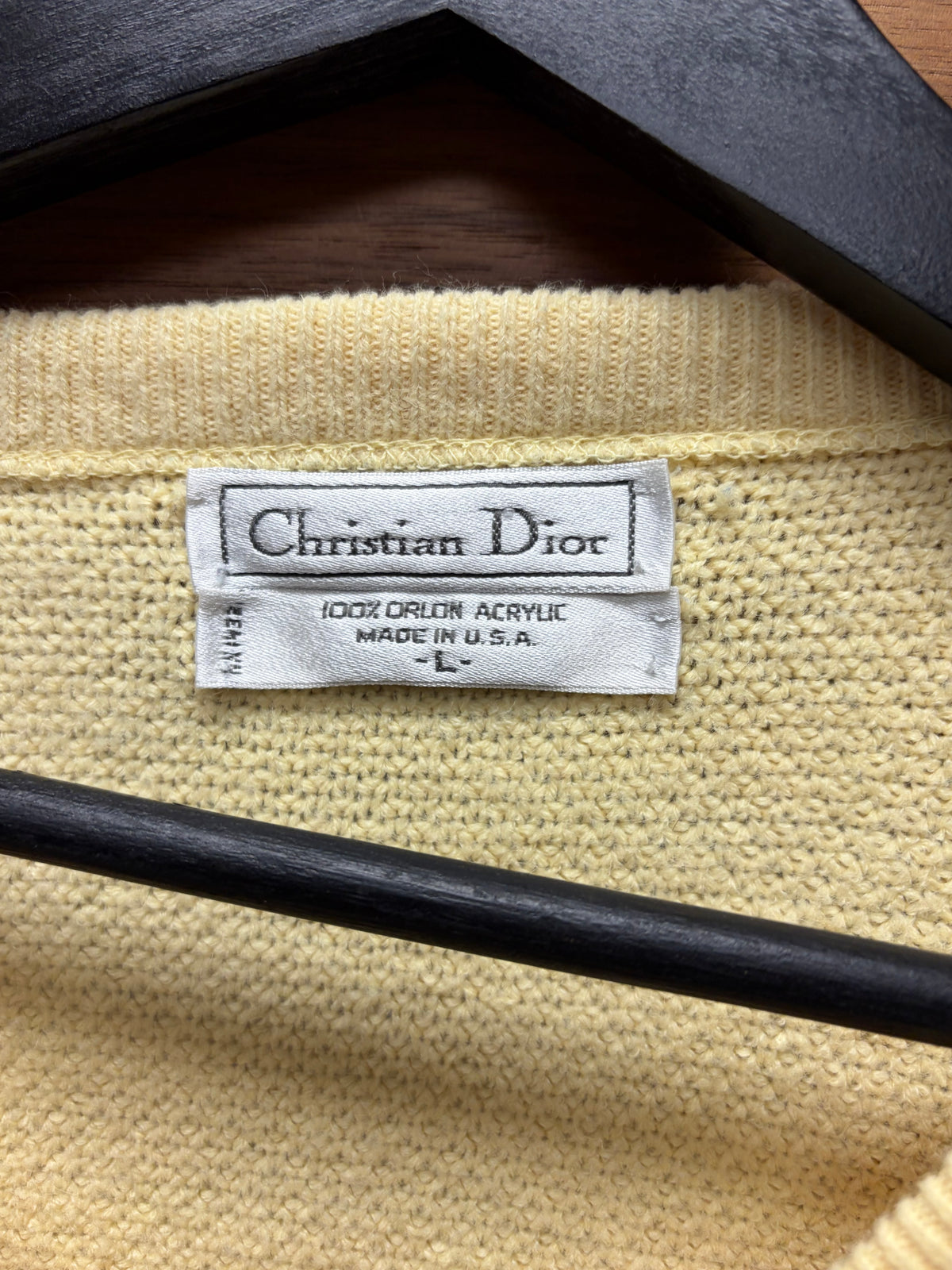 Vintage 90s Christian Dior Yellow Embroidered Logo V-Neck Sweater
