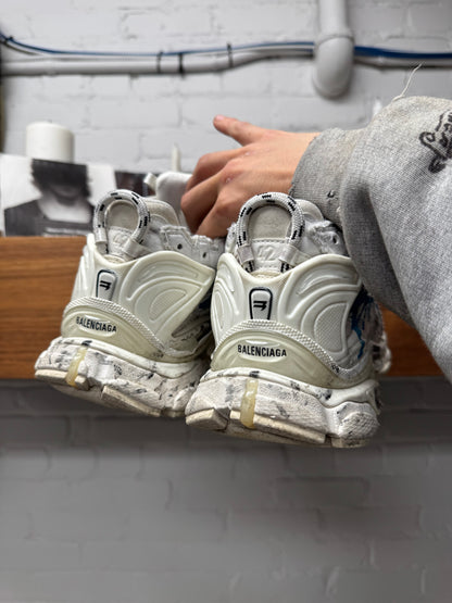 Balenciaga Graffiti ‘Runner’ White/Blue Low Top Sneakers
