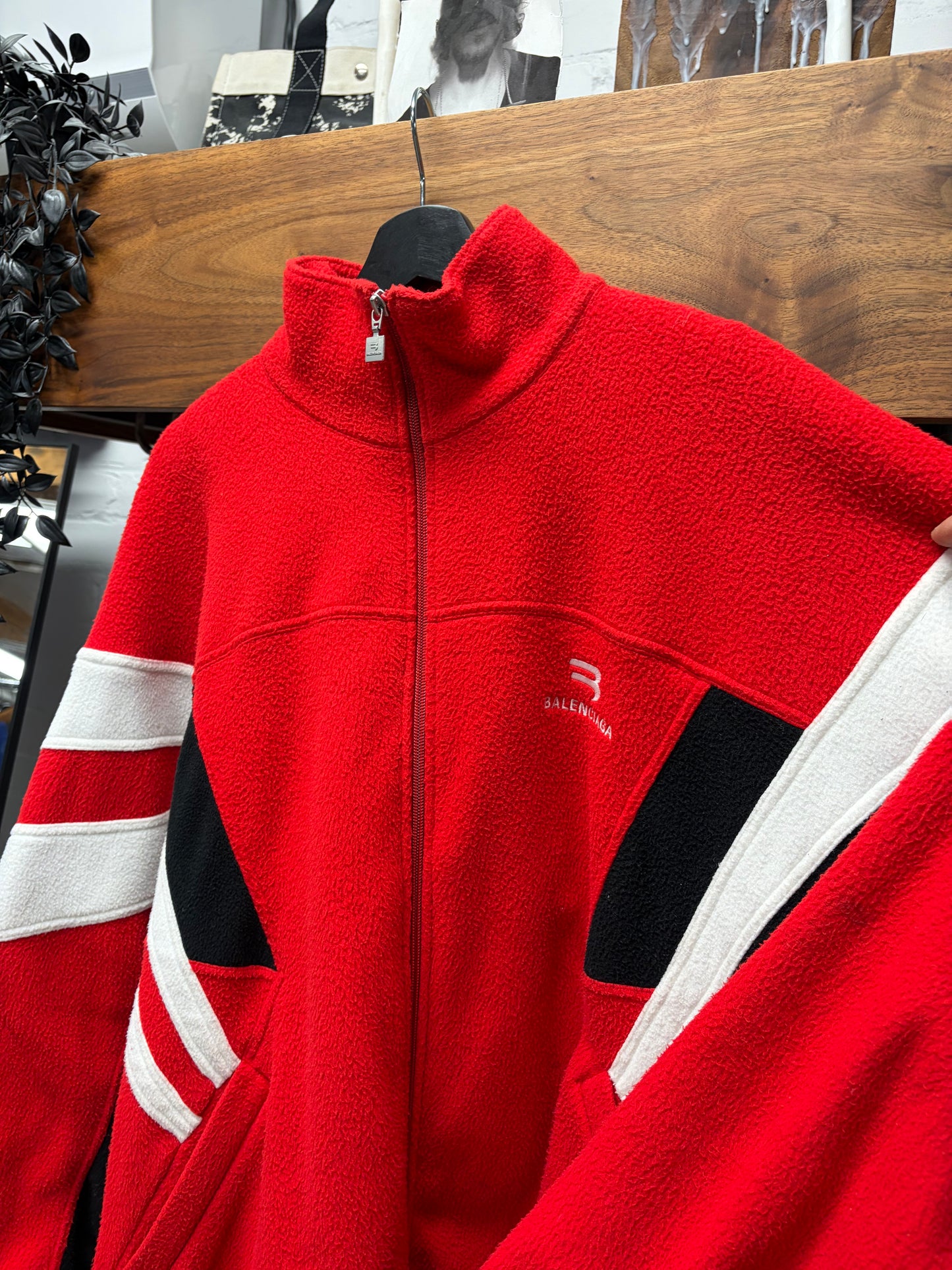 2021 Balenciaga ‘Sporty-B’ Oversized Red Cozy Zip-Up Fleece