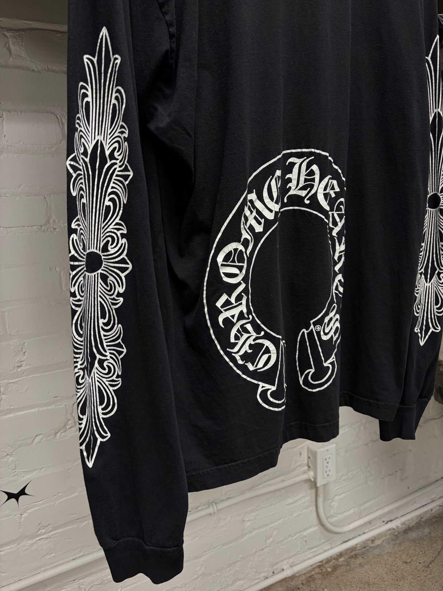 Chrome Hearts ‘Floral Cross’ Black Long Sleeve Horseshoe Logo Shirt