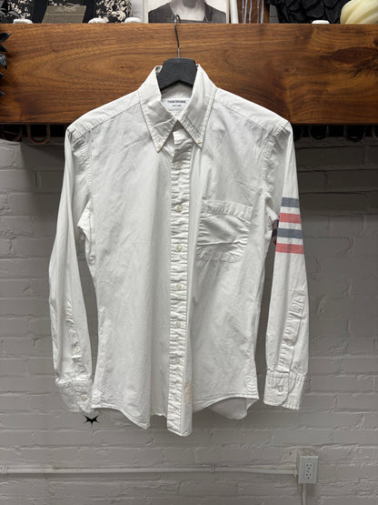 Thom Browne Classic White Cotton Striped Oxford Button Down Shirt