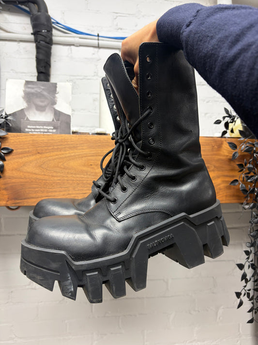 Balenciaga ‘Bulldozer’ Black Leather Platform Sole Combat Boots