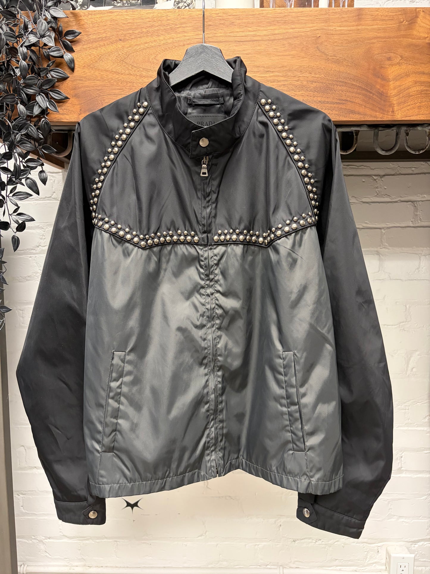 SS2012 Prada Studded Black/Grey Nylon Jacket